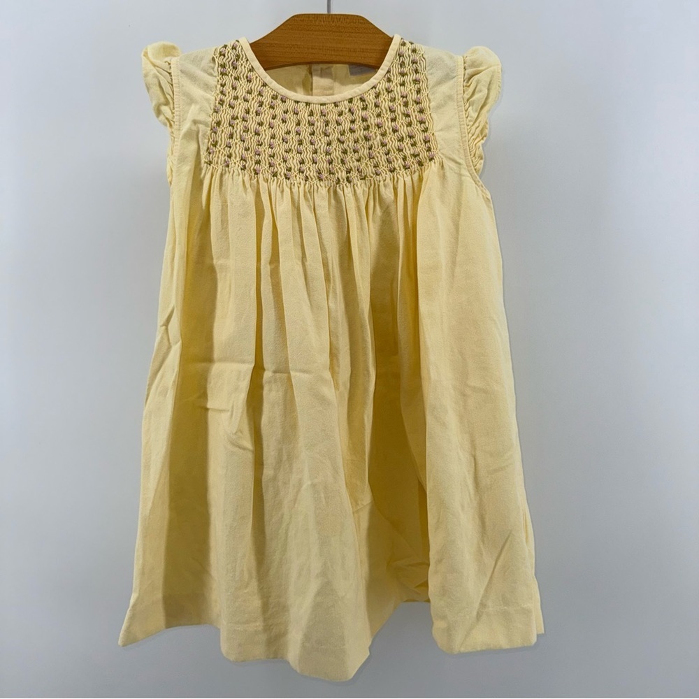 Edgehill Collection Smocked Baby Dress - Pale Yellow with lavender rosettes